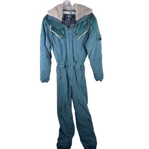VTG NILS SKI US Womens 8 Resort Hooded Snow Suit One Piece Retro Green Coveralls